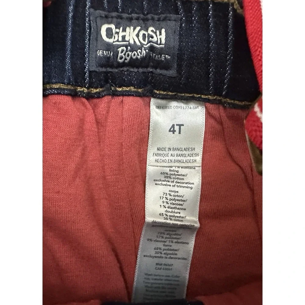 OshKosh B'gosh Boys 4T Lined Stretch  Jeans Red Suspenders Dark Wash NWT